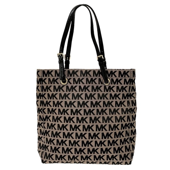 Michael Kors Black Tan Signature Jacquard & Leather Bag - Picture 1 of 16